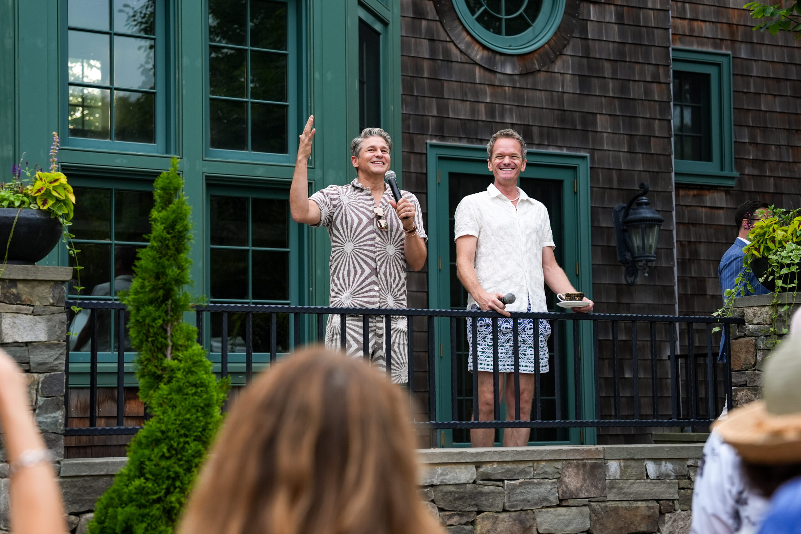 EAST HAMPTON, NY - JULY 26: David Burtka and Neil Patrick Harris attend Midsummer Night Drinks 2025 at Private Residence on July 26, 2025 in East Hampton, NY. (Photo by Patrick McMullan/PMC) *** Local Caption *** David Burtka;Neil Patrick Harris